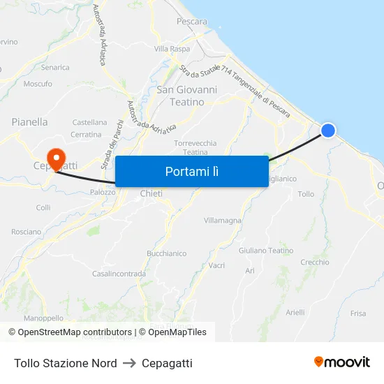 Tollo Stazione Nord to Cepagatti map