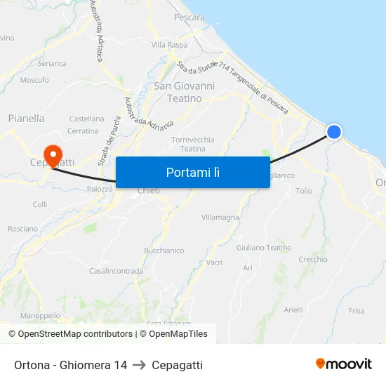Ortona - Ghiomera 14 to Cepagatti map