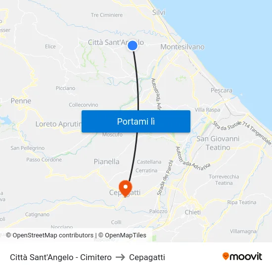Città Sant'Angelo - Cimitero to Cepagatti map