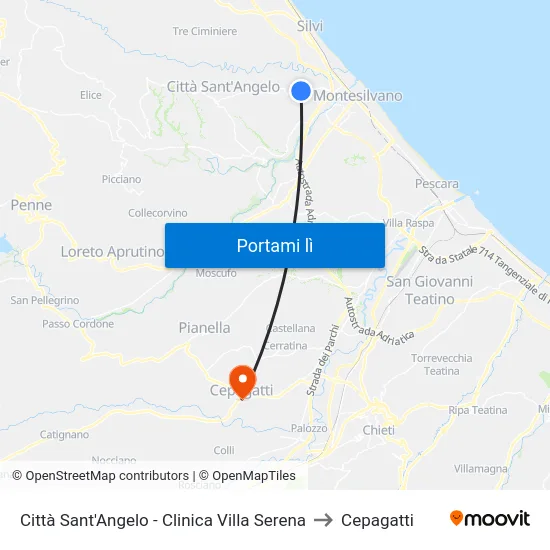 Città Sant'Angelo - Clinica Villa Serena to Cepagatti map