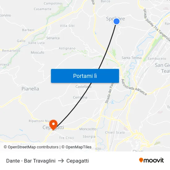 Dante - Bar Travaglini to Cepagatti map