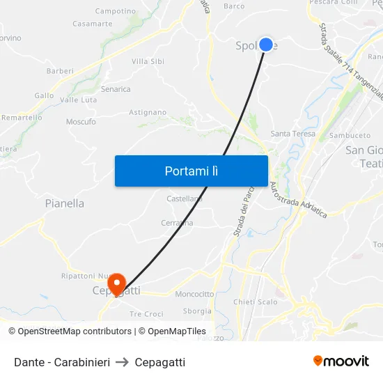 Dante - Carabinieri to Cepagatti map