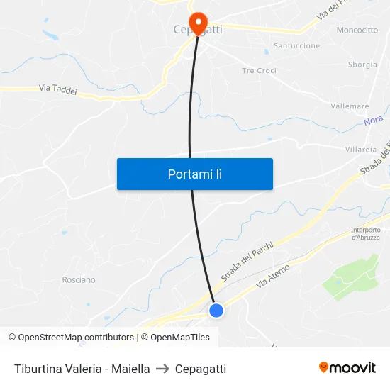 Tiburtina Valeria - Maiella to Cepagatti map