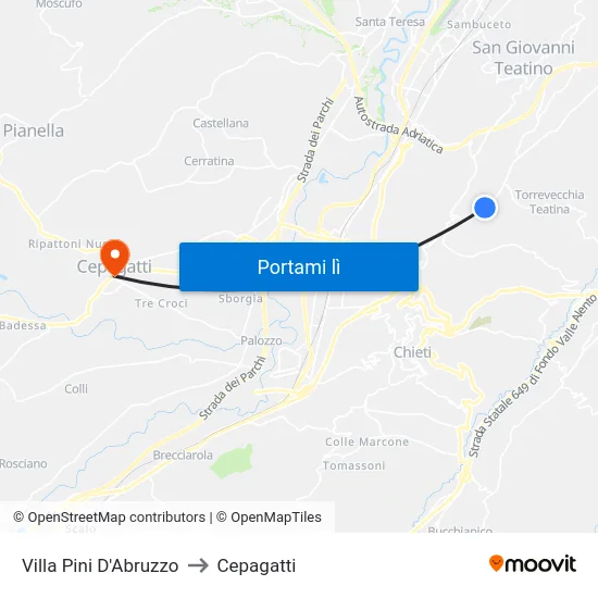 Villa Pini D'Abruzzo to Cepagatti map