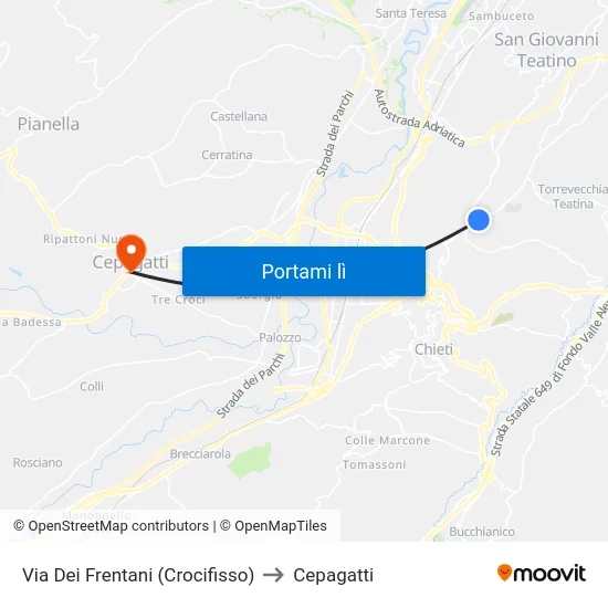 Via Dei Frentani (Crocifisso) to Cepagatti map