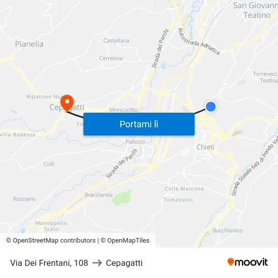 Via Dei Frentani, 108 to Cepagatti map