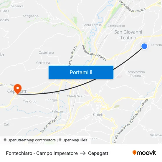 Fontechiaro - Campo Imperatore to Cepagatti map