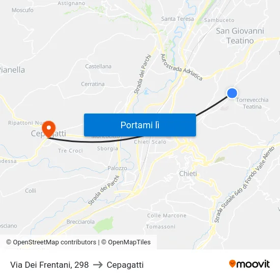 Via Dei Frentani, 298 to Cepagatti map
