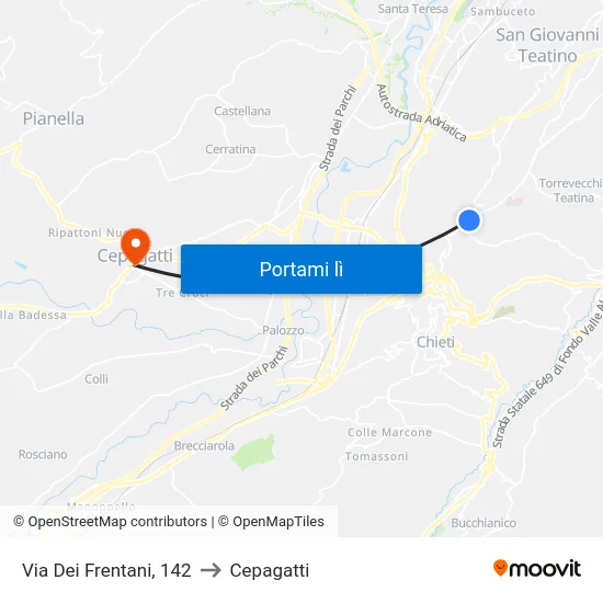 Via Dei Frentani, 142 to Cepagatti map