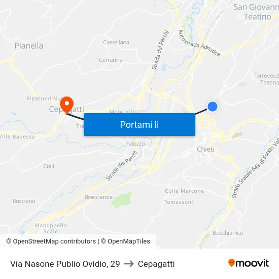 Via Nasone Publio Ovidio, 29 to Cepagatti map