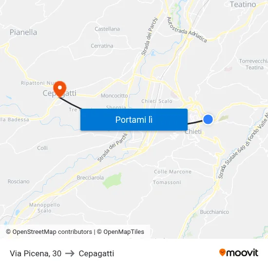 Via Picena, 30 to Cepagatti map