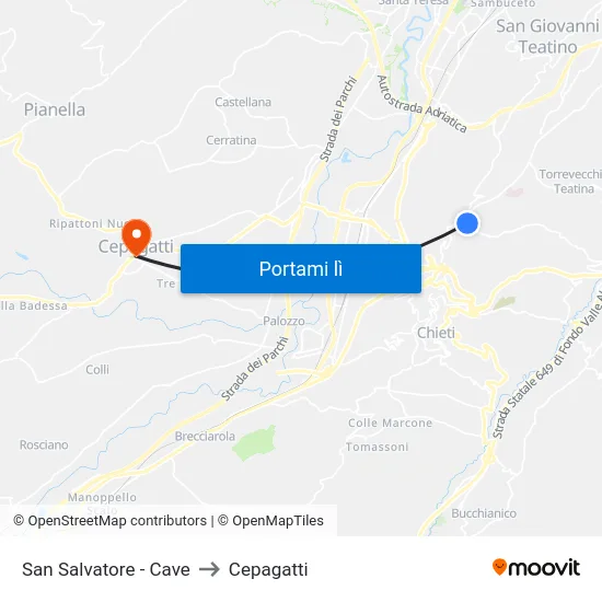 San Salvatore - Cave to Cepagatti map