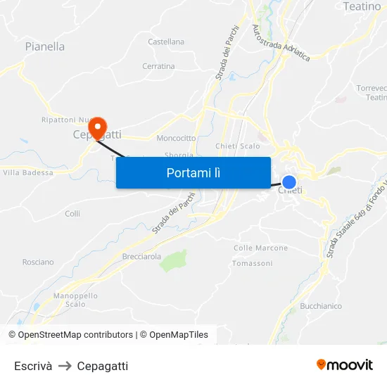 Escrivà to Cepagatti map