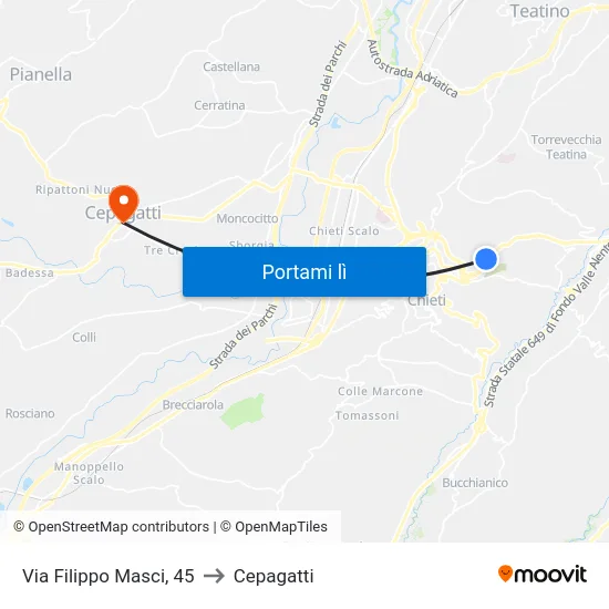 Via Filippo Masci, 45 to Cepagatti map