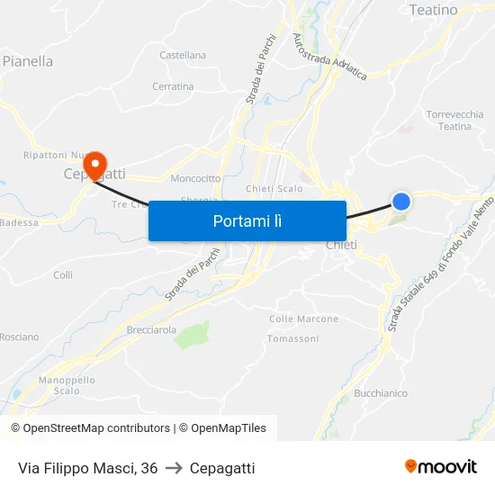 Via Filippo Masci, 36 to Cepagatti map