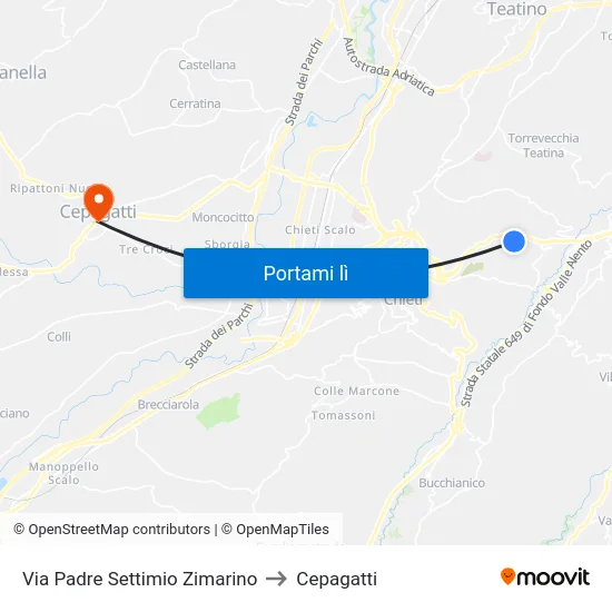 Via Padre Settimio Zimarino to Cepagatti map