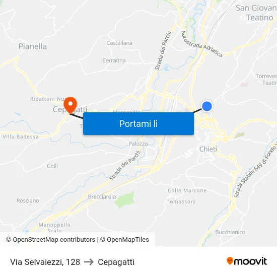 Via Selvaiezzi, 128 to Cepagatti map
