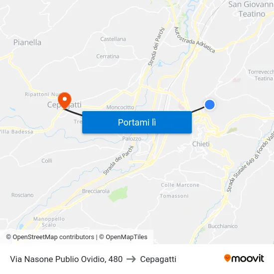 Via Nasone Publio Ovidio, 480 to Cepagatti map