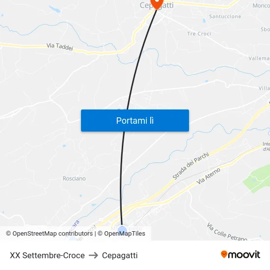 XX Settembre-Croce to Cepagatti map