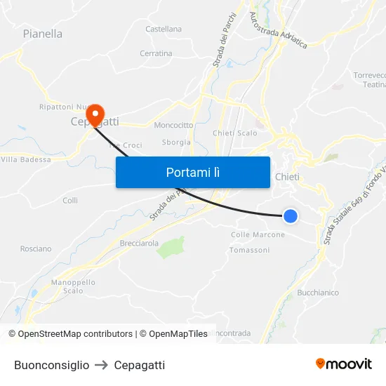 Buonconsiglio to Cepagatti map