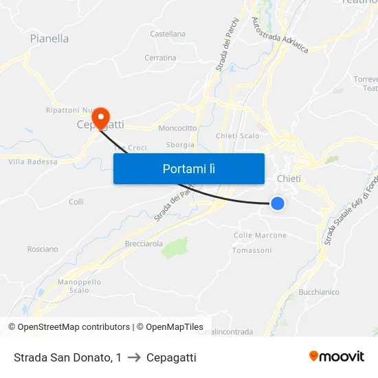 Strada San Donato, 1 to Cepagatti map