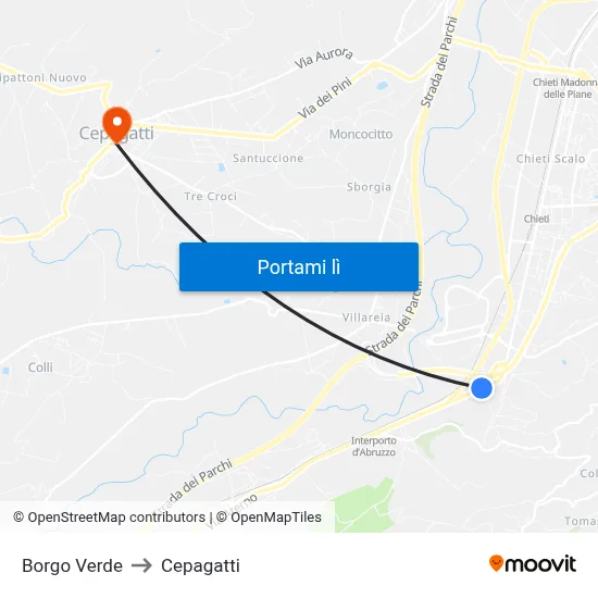 Borgo Verde to Cepagatti map