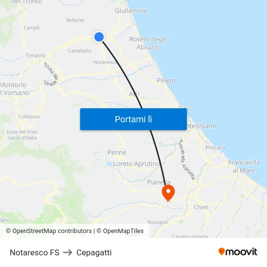 Notaresco FS to Cepagatti map