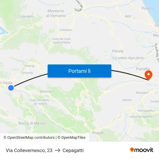 Via Collevernesco, 23 to Cepagatti map