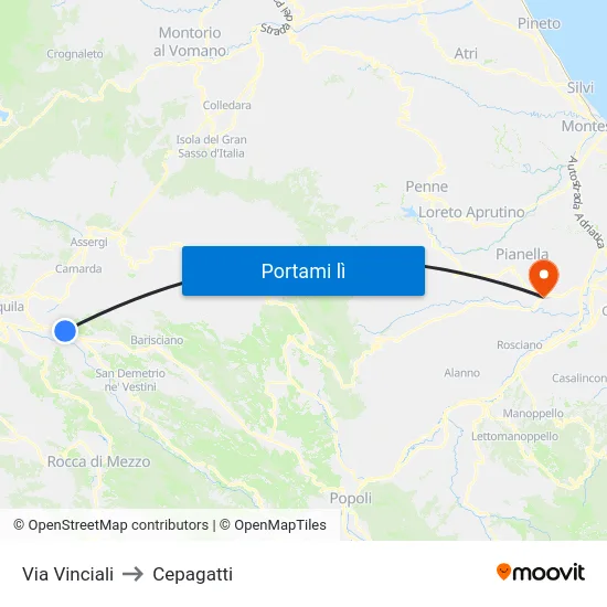 Via Vinciali to Cepagatti map