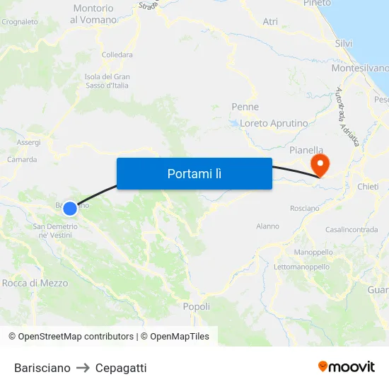 Barisciano to Cepagatti map