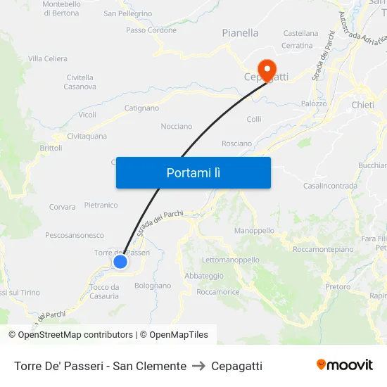 Torre De' Passeri - San Clemente to Cepagatti map