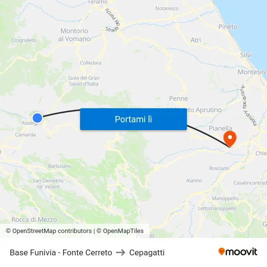 Base Funivia - Fonte Cerreto to Cepagatti map