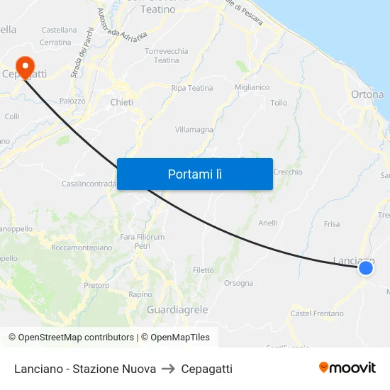Lanciano - Stazione Nuova to Cepagatti map