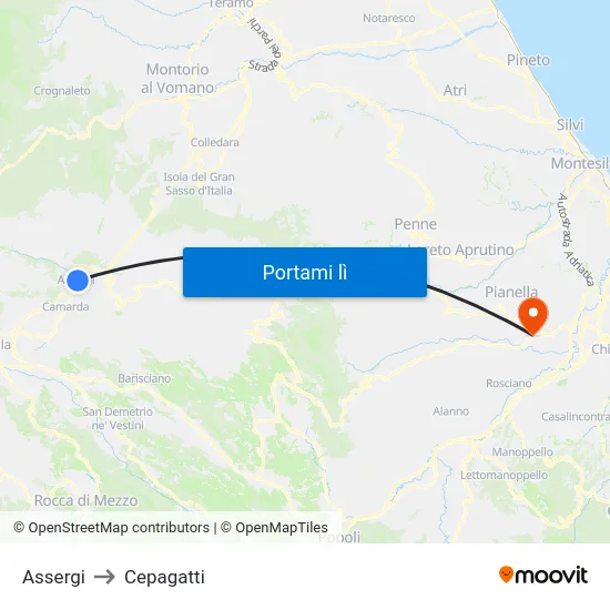 Assergi to Cepagatti map