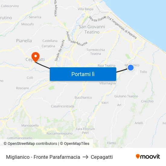 Miglianico - Fronte Parafarmacia to Cepagatti map