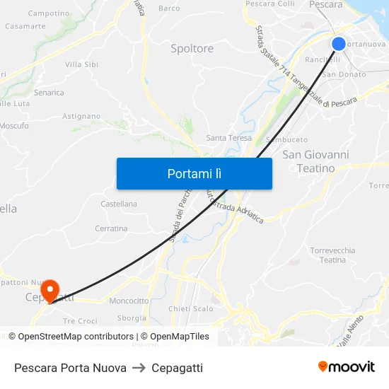 Pescara Porta Nuova to Cepagatti map