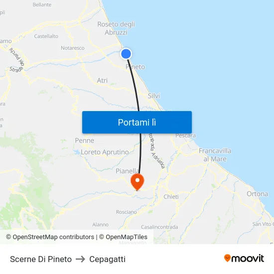 Scerne Di Pineto to Cepagatti map