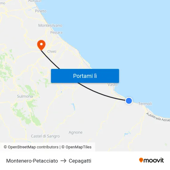 Montenero-Petacciato to Cepagatti map