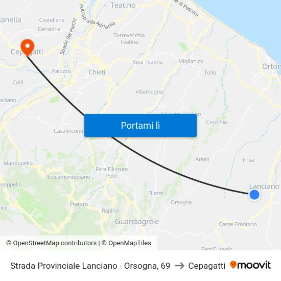 Strada Provinciale Lanciano - Orsogna, 69 to Cepagatti map