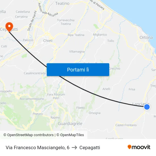 Via Francesco Masciangelo, 6 to Cepagatti map