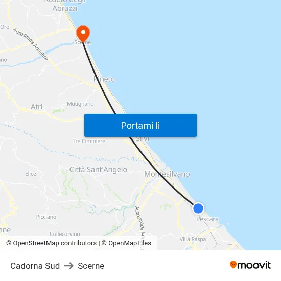 Cadorna Sud to Scerne map