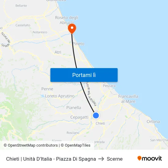 Chieti | Unità D'Italia - Piazza Di Spagna to Scerne map