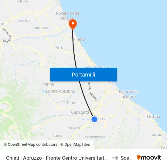 Chieti | Abruzzo - Fronte Centro Universitario Sportivo to Scerne map