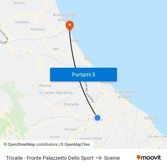 Tricalle - Fronte Palazzetto Dello Sport to Scerne map