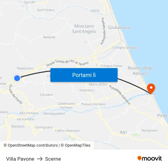 Villa Pavone to Scerne map