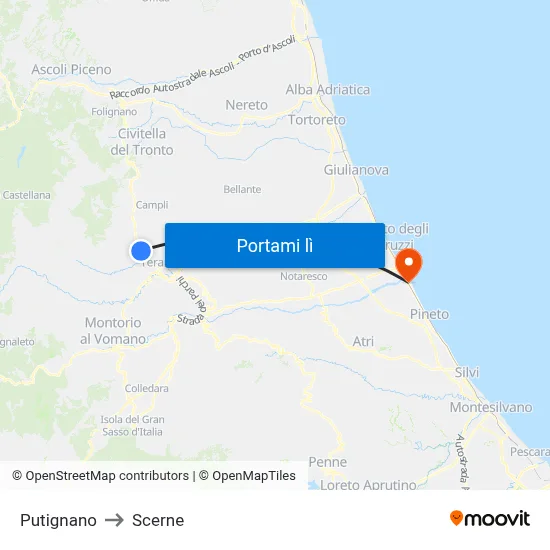Putignano to Scerne map