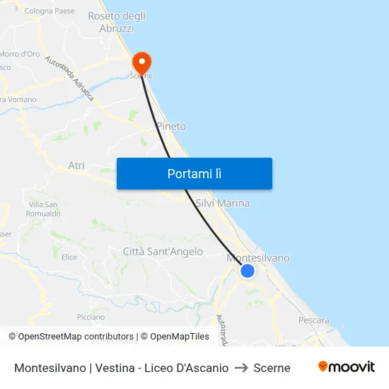 Montesilvano | Vestina - Liceo D'Ascanio to Scerne map