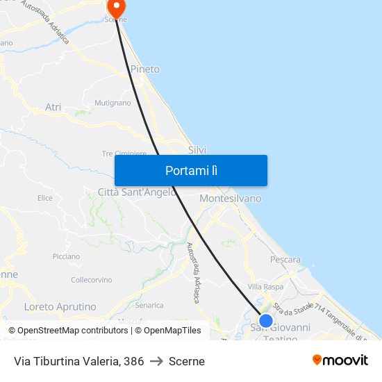 Via Tiburtina Valeria, 386 to Scerne map