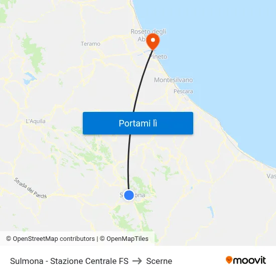 Sulmona - Stazione Centrale FS to Scerne map