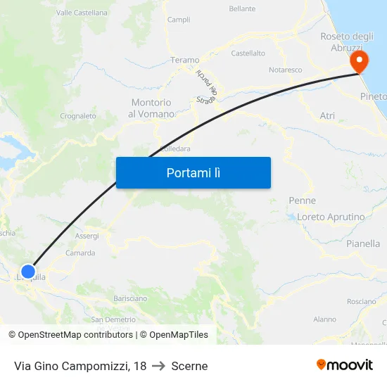 Via Gino Campomizzi, 18 to Scerne map